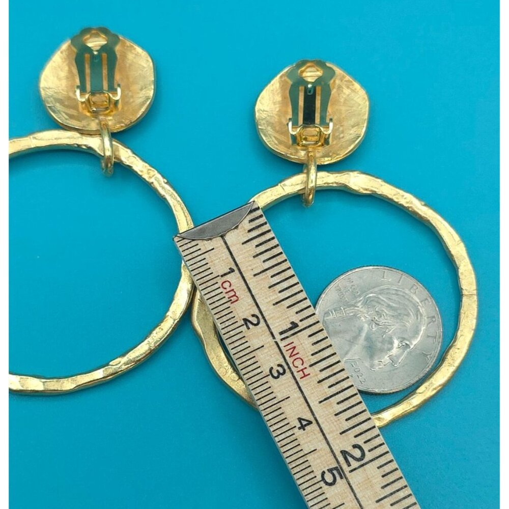 Hammered Gold-Tone Statement Hoop Clip-On Earrings 3.25 Inches - Picture 4 of 6